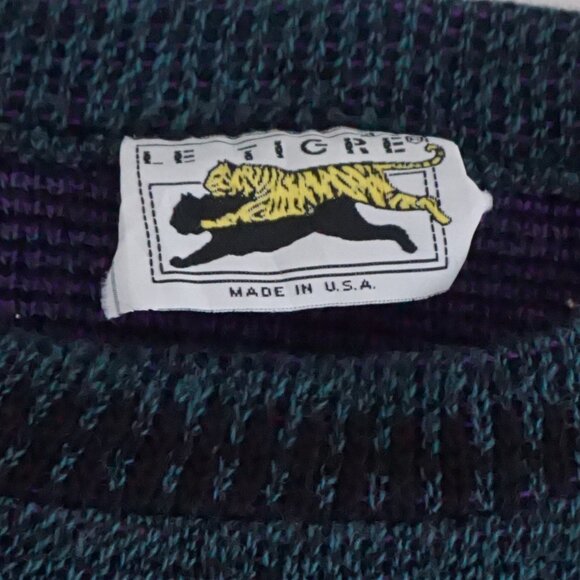 VTG 80s Le Tigre Made in USA Geometric Knit Sweater — Teal Purple Black — Size L - Picture 9 of 10